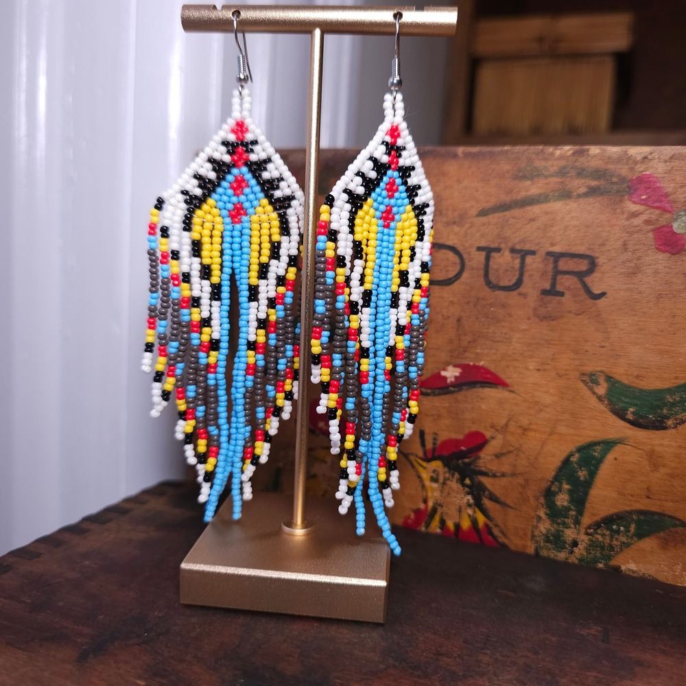 Beaded Fringe Earrings Women OS Multicolor Geometric Boho Dangle